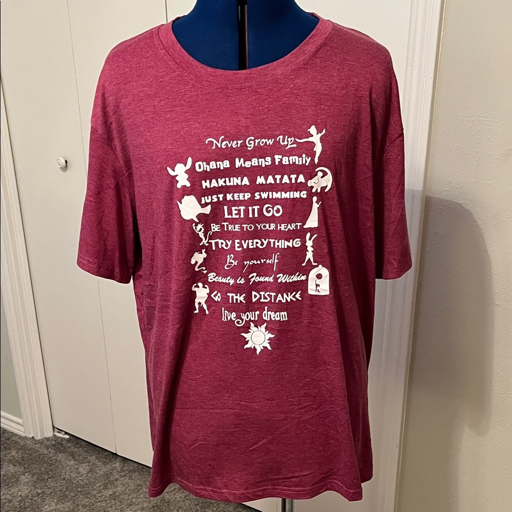 Disney Famous Sayings Maroon Graphic T-Shirt Size 2X